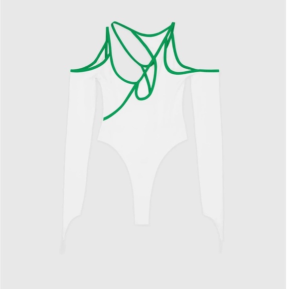 NWT - Maniere De Voir CONTRAST ASYMMETRIC BODYSUIT - WHITE/GREEN - Picture 6 of 8